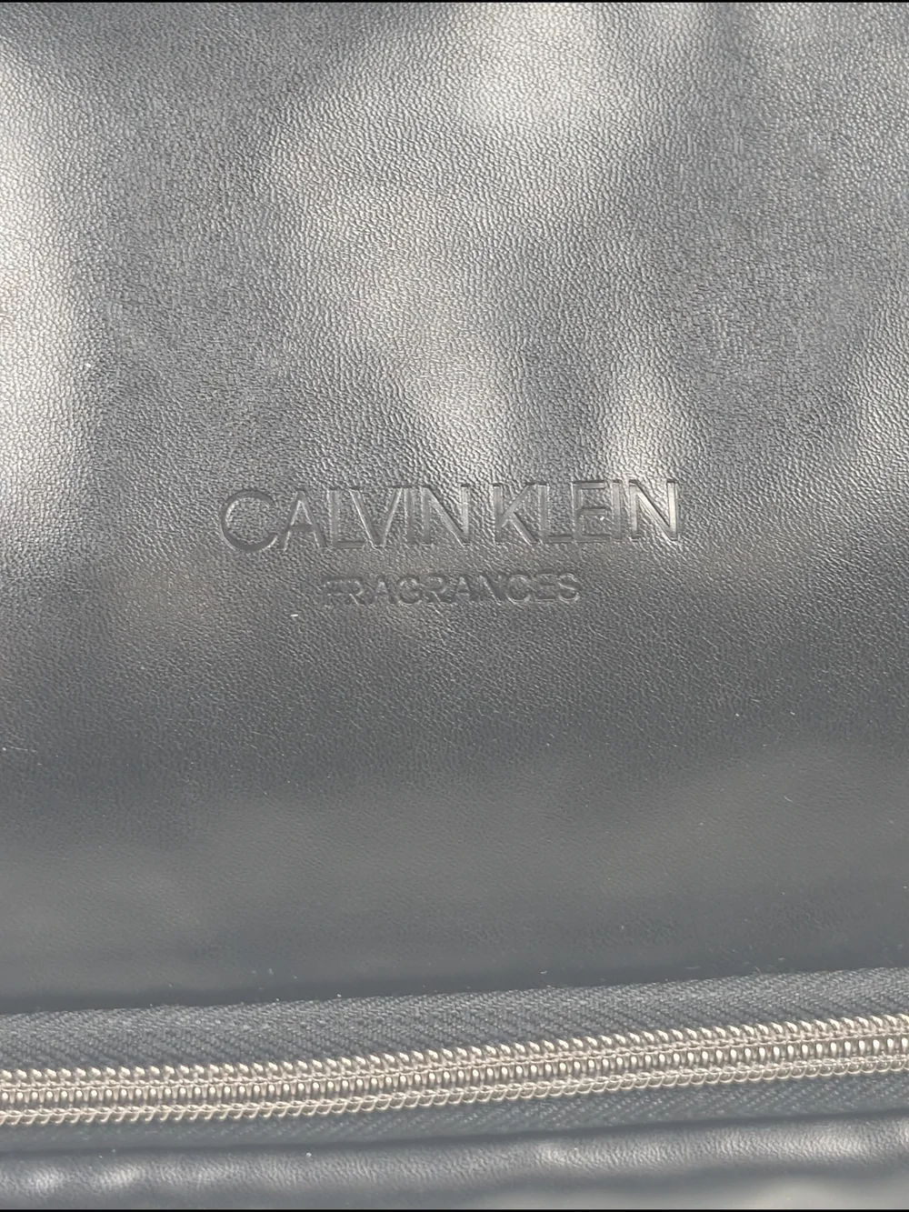 Calvin Klein Fragrances Black Faux Leather Duffle Weekender Gym Travel Bag